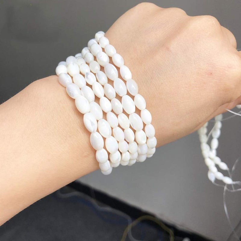 tochispa Rice White Mother of Pearl Shell Beads Loose Gemstone Beads for Jewelry Making Strand 15 Inch(6x9mm) - Image 2